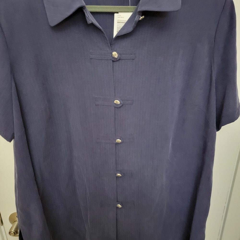 Elisabeth by Liz Claiborne shoulder padded blouse short sleeves top - Picture 2 of 8